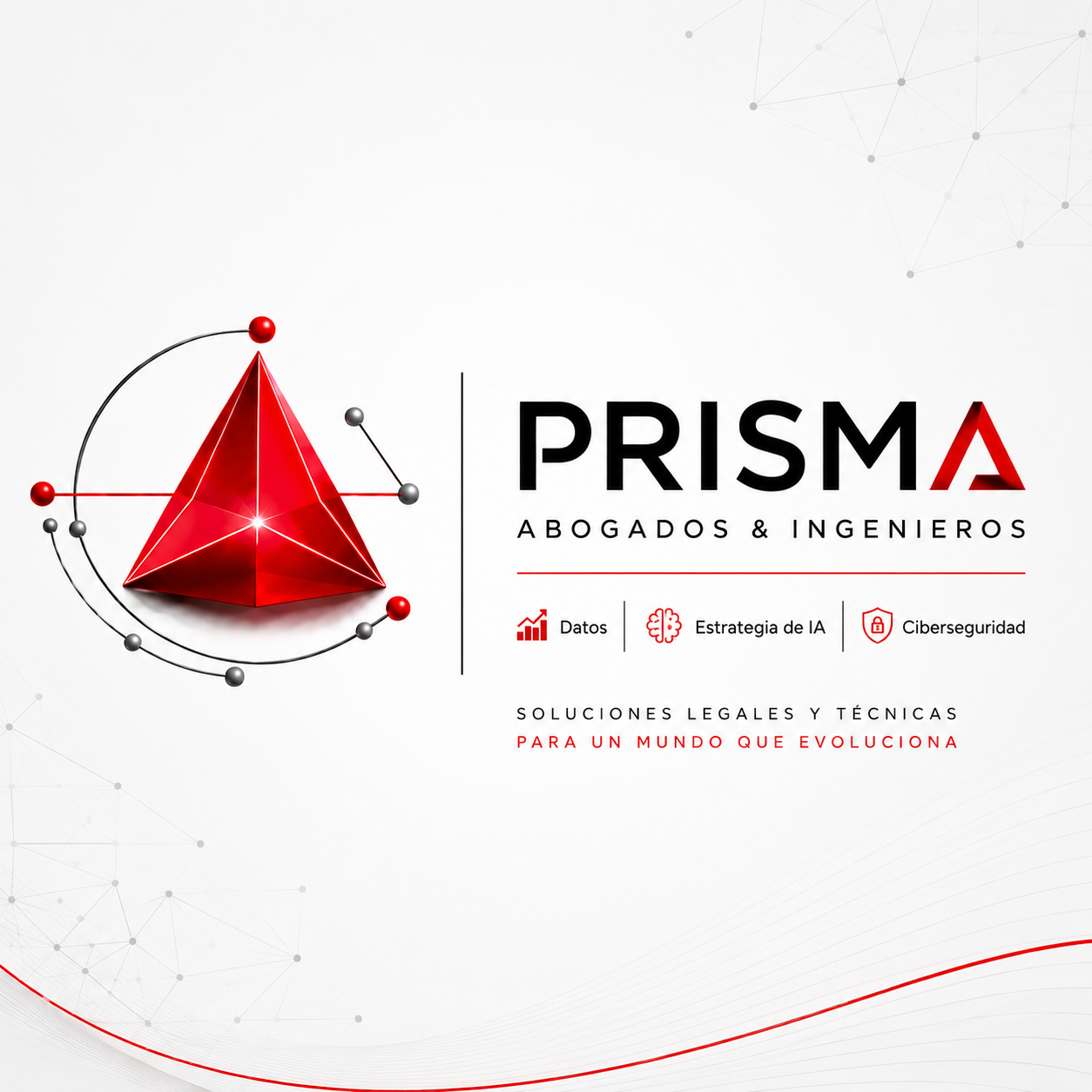 Prisma rojo con red tecnológica de Prisma Asociados